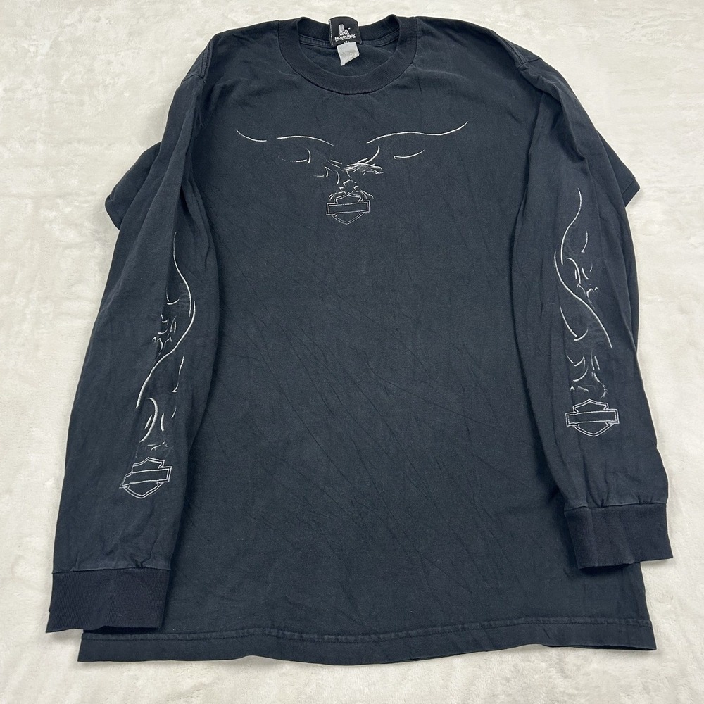 Harley-Davidson Long Sleeve Shirt Mens Large Black Lancaster CA Tribal Eagle